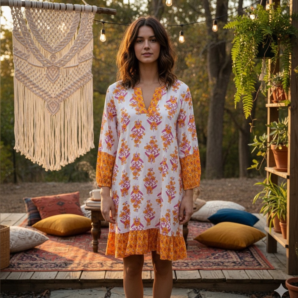 🌟🌟J. Crew Floral Long Sleeve Dress in Orange and Pink womens size XS